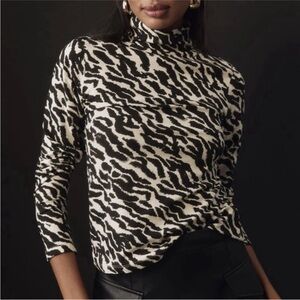 NWT Maeve Anthropologie The Hailey Animal Print Long Sleeve Mock Neck Size XS